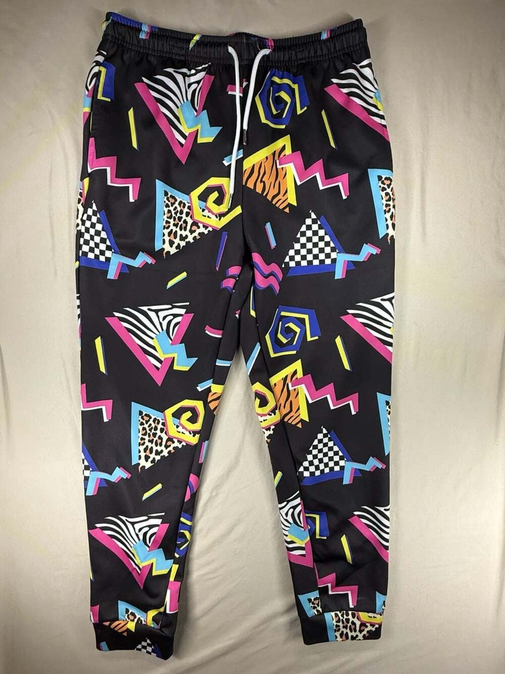 Retro 80s 90s Jogger Sweatpants Size M Black Animal Print